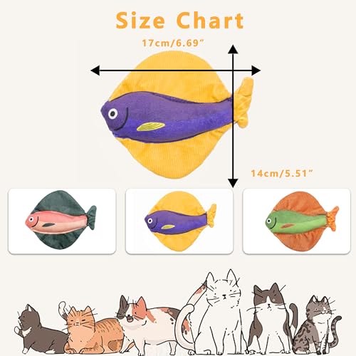Soft Catnip Toys Fish, 3 Pack Crinkle Sound Cat Toys, Interesting Indoor Cat Kicker Toys, Durable and Highly Interactive Catnip Toys (Flatfish) - color: Flatfish