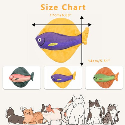 Soft Catnip Toys Fish, 3 Pack Crinkle Sound Cat Toys, Interesting Indoor Cat Kicker Toys, Durable and Highly Interactive Catnip Toys (Flatfish) - color: Flatfish