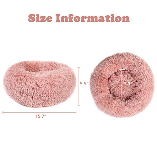 otoez Kitten Puppy Bed Extra Small XS Round Dog Cat Beds Anti Anxiety Plush Pet Calming Donut Bed with Non-Slip Waterproof Bottom, Washable (15.7", Pink) - color: Pink, size: 15.7"