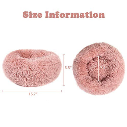 otoez Kitten Puppy Bed Extra Small XS Round Dog Cat Beds Anti Anxiety Plush Pet Calming Donut Bed with Non-Slip Waterproof Bottom, Washable (15.7", Pink) - color: Pink, size: 15.7"