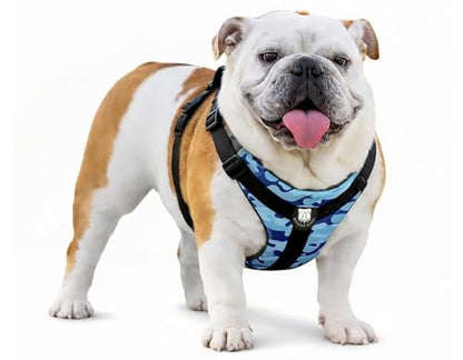 No-Pull Harness for English & French Bulldogs - Adjustable Wide-Chest Fit, Reflective Vest with Control Handle (Bully Blue Camo, Large) - color: Bully Blue Camo, size: Large