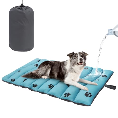 BEAUTYZOO Outdoor Dog Bed Waterproof, Camping Dog Bed Reversible, Portable Travel Bed with Carry Bag- Machine Washable, Durable, Foldable Outdoor Pet Bed Mat for Medium Large Dogs, 26” x 43“ Blue - color: Blue, size: 43.0"L x 26.0"W x 2"Th