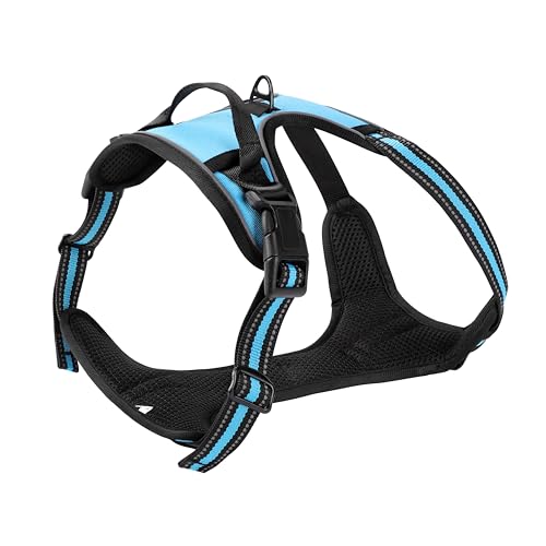 Blue No-Pull Dog Harness with 2 Leash Clips，Soft Padded Vest for Medium Dog, Adjustable Reflective Dog Vest Easy to Put on and Take Off, (Neck: 14"~20", Chest: 21"~27", Blue M) - color: Blue, size: Medium