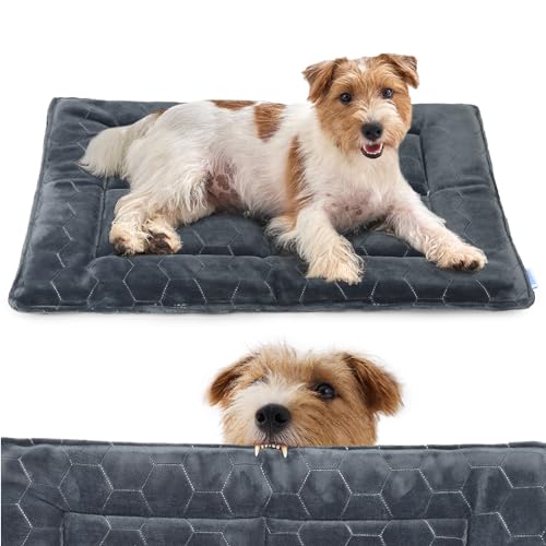 Chew Proof Dog Mat - Indestructible Durable Kennel Mat for Aggressive Chewers, Machine Washable, Chew Proof Dog Crate Pad with Reinforced Corners, Indoor Use for Medium Dogs, Grey, 24"x17" - size: S (24x17x1 in)