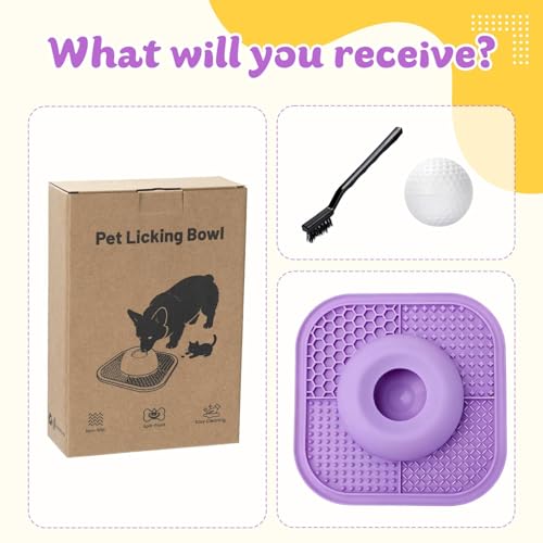 Slow Feeder Dog Bowls & Lick Mat for Liquid and Thick Treat, Anti-Slip Dog Lick Bowl with Interactive Rolling Ball, 5/6 Cup Pup Licking Toy for Large Medium Small Dogs and Cats Purple - color: Purple