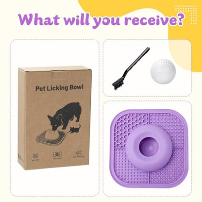 Slow Feeder Dog Bowls & Lick Mat for Liquid and Thick Treat, Anti-Slip Dog Lick Bowl with Interactive Rolling Ball, 5/6 Cup Pup Licking Toy for Large Medium Small Dogs and Cats Purple - color: Purple