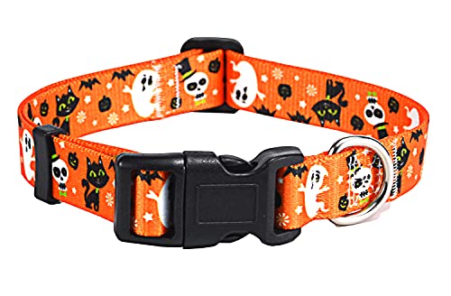 Halloween Dog Collar - Pumpkin Bat Ghost Pattern - Adjustable for Small Medium Large Dogs(Halloween,XS) - color: Halloween, size: XS (Neck 7.9-11.8", Width 5/8")
