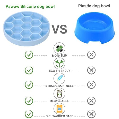 Slow Feeder Dog Bowls, Silicone Dog Bowl with Suction Cups, Non-Slip Pet Slow Feeder for Small Medium Large Breed, Anti Gulping&Dishwasher Safe, Reduces Boredom Pet Feeding Bowl(Blue) - color: Blue
