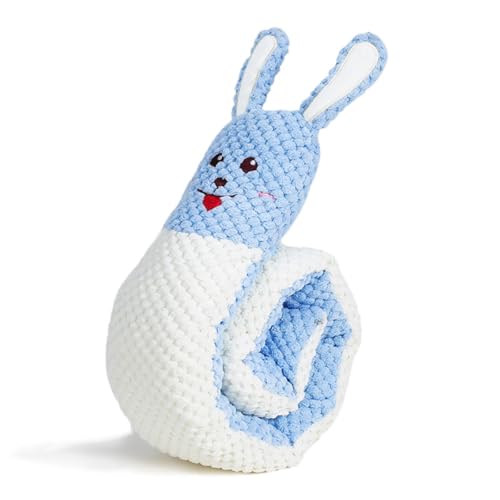 Hide and Seek Plush Dog Toys for Small Medium Dogs, Long Foldable Squeaky Chew Pet Toys with Sounder, Interactive Puzzle Treat Dispensing Machine, Tug of War Snuffle for Indoor Play (Rabbit) - color: Blue Rabbit