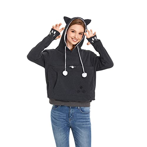 Unisex Big Pouch Hoodie Long Sleeve Fleece Pet Dog Holder Carrier Pullover Sweatshirt… - color: Dark Grey, size: 3X-Large