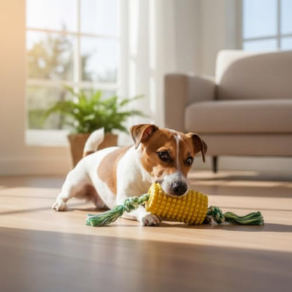Durable Corn Rope Dog Toy: Aggressive Chewer Indestructible Puppy Teething Toy for Large Dogs with Rope Tug Dental Support Corn Cob Shape