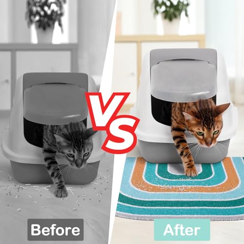 Cat Litter Mat Quality Litter Box Mat Large Non-Slip Cat Litter Mat Litter Trapping Mat Soft Kitty Litter Mat Compatible Two Litter Boxes Cat Products Easy to Clean,Green,L - color: Blue, size: L(33.5" x 22.4")