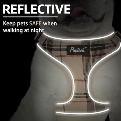 PUPTECK Soft Mesh Dog Harness and Leash Set Pet Puppy Cat Adjustable Reflective Padded Vest No Pull Harnesses, Beige, S - color: Beige, size: S (NECK: 13-15", CHEST: 14-18")