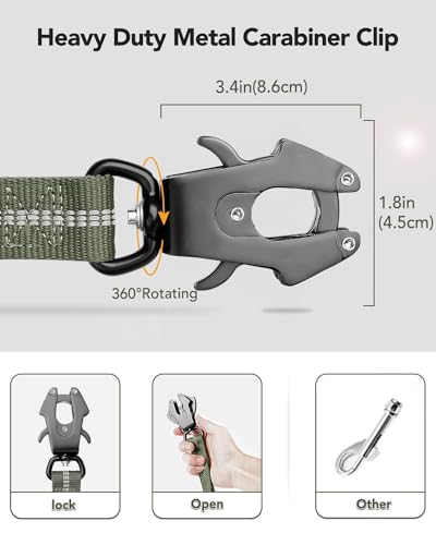 Joytale Tactical Dog Leash Heavy Duty, 4-6FT Shock Absorbing Bungee Lead with 2 Padded Handle, Metal Carabiner Clip, Car Seatbelt, Strong No Pull Leash for Medium Large X-Large Dogs, Army Green - color: Army Green