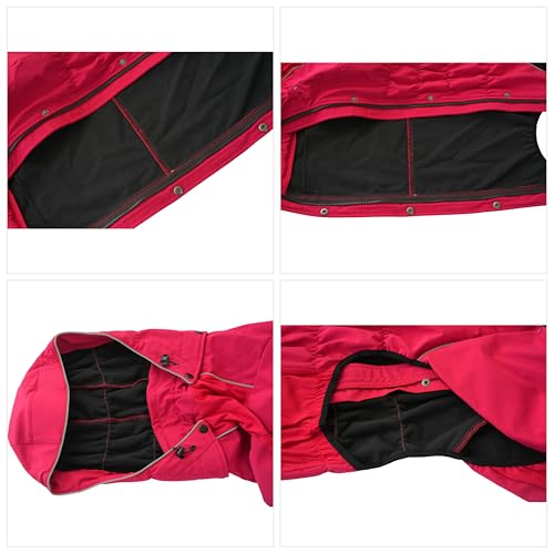 LOVELONGLONG Fleece-Lined Dog Raincoat with Removable Hood – Waterproof Winter Full Body Dog Jacket – Windproof Snowproof Cold-Weather Suit – Red-F XXS - color: Red-Fleeced, size: XXS (Back 9")