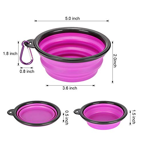 2 Pack Large Size Collapsible Dog Bowl, Food Grade Silicone BPA Free, with Carabiner Clip Foldable Expandable Cup Dish for Pet Cat Food Water Feeding Portable Travel Bowl (Purple & Green)