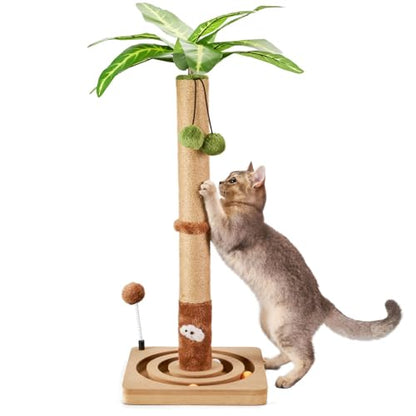 MECOOL Cat Scratching Post Sturdy and Premium Scratch Posts with Hanging Ball and Ball Track Toy Cute Cat Tree 30in for Indoor Kittens - size: 30 inches for Kittens