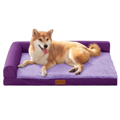 Orthopedic Dog Bed Medium Size Dog 30''X20'', Waterproof L Bolster Medium Pet Sofa Beds with Removable Washable Cover, Soft Comfortable Pet Couch Crate Mat with Nonskid Bottom, Purple - color: Purple, size: M:30x20x3.5 IN