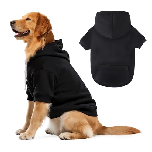 Dog Basic Hoodie Soft Dog Clothes Cold Weather Sweaters for Medium Large Dogs Cozy Fabric Warm Sweatshirt with Leash Hole for Boys (Black, X-Large (35-55 lbs)) - color: Black, size: X-Large (35-55 lbs)