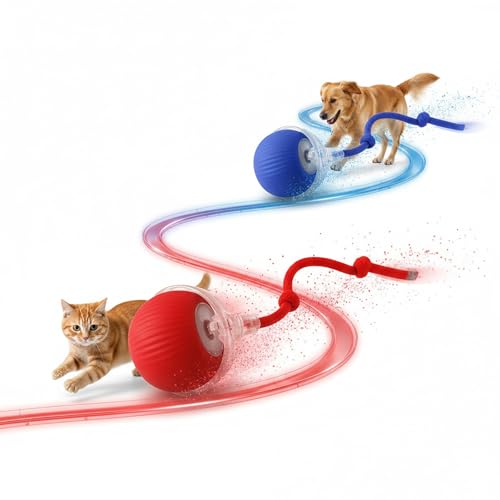 Interactive Cat Toys Ball for Cats - Upgrade Automatic Cat Toys for Indoor Cats, 3 Modes 2 Speed Moving Cat Ball 2PCS (Red Blue) - color: RedBlue-2