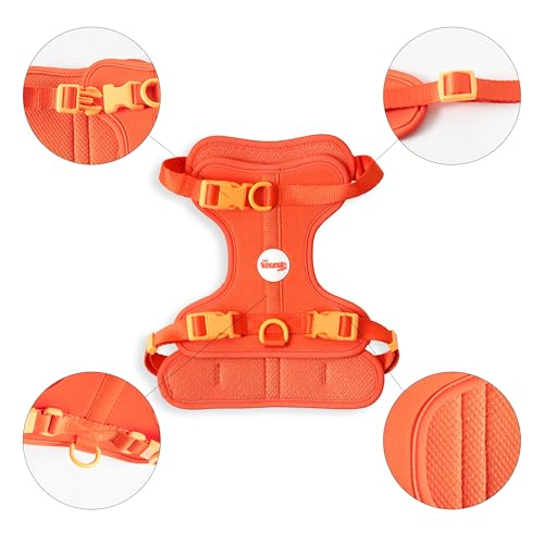 HNS1002A Arlo Medium Adjustable Soft Padded No Pull Pet Harness with 3 Buckles and 3 Leash Clips, Aperol - color: Dark Orange, size: Medium (Chest: 18 - 28")