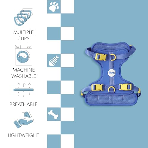 HNS1002C Arlo Medium Adjustable Soft Padded No Pull Pet Harness with 3 Buckles and 3 Leash Clips, Curaçao - color: Dark Blue, size: Medium (Chest: 18 - 28")
