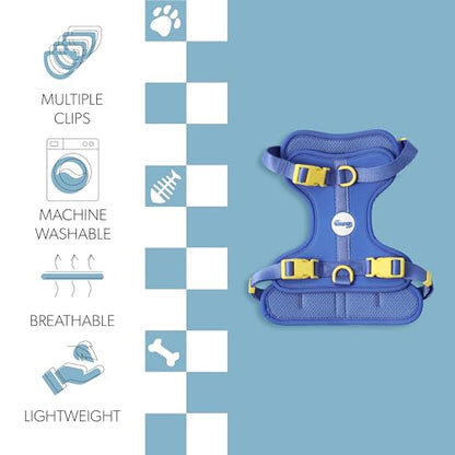 HNS1002C Arlo Medium Adjustable Soft Padded No Pull Pet Harness with 3 Buckles and 3 Leash Clips, Curaçao - color: Dark Blue, size: Medium (Chest: 18 - 28")