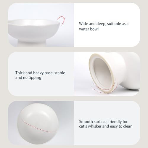 6.1" Wide 1.57" Deep Elevated Cat Water Bowls, Ceramic Raised Food Plate,Cat Feeder,Anti Vomiting Whisker Fatigue,White - color: White-Deep