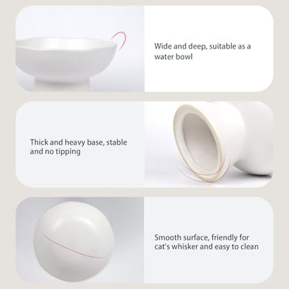 6.1" Wide 1.57" Deep Elevated Cat Water Bowls, Ceramic Raised Food Plate,Cat Feeder,Anti Vomiting Whisker Fatigue,White - color: White-Deep