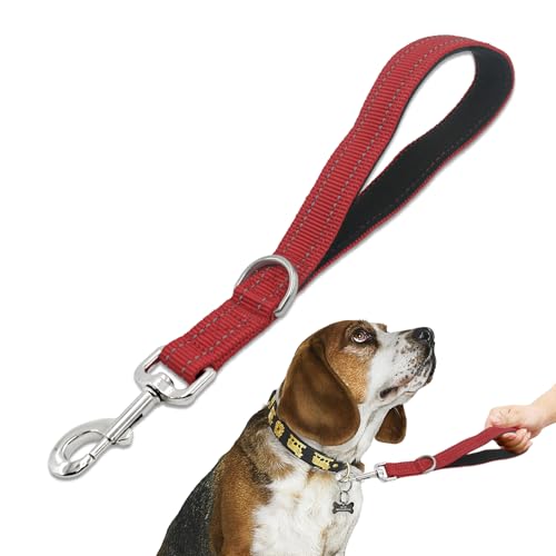 Standard Training Leashes 12 Inches for Dogs, Short Traffic Dog Leash Heavy Duty Padded Handle, Nylon Anti Pull for Reflective, Short Line Dog for Small, Medium and Large Dogs 1 FT Red - color: Red, size: 12"