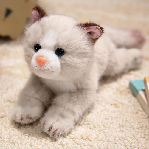 PEACH CAT Cat Stuffed Animal 9.8" Realistic Kitten Plushies Soft Plush Toys Gifts for Kids Grey and White - style: 9.8“ Grey and White Cat