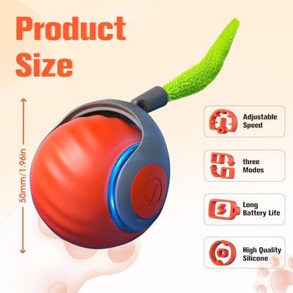 2026 New Upgrade Speedy Tail Cat Toy, Smart Interactive Pet Toys Comes with 4 Tails, Reinforced Version of The Cat Toys Balls, Two Speed Adjustment (Orange) - color: Red