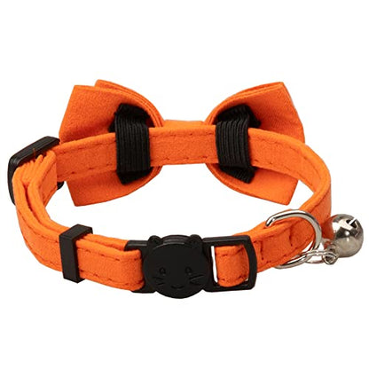 Cat Collar with Bow Tie Bell Breakaway Kitten Small Pet Safety Solid Wedding Basic Pure Color Suede Soft Adjustable [1pc] Orange - color: [1pc] Orange