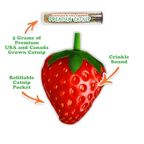 Meowijuana Strawberry Bundle | Get Sprung Refillable Strawberry Toy and Happy Grass Catnip Blend | Promotes Play and Cat Health | Includes North American Organic Catnip