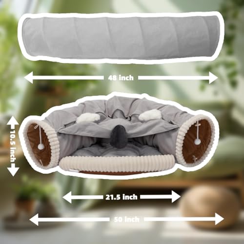 VelvetPaw Gray 2-in-1 Collapsible Rabbit Tunnel Bed | Removable Washable Pet Cushion | Cozy Hideout & Play Toy for Rabbits, Bunnies & Kittens - Indoor Rest, Exercise & Entertainment - color: Gray