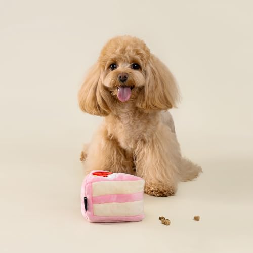 CHEWFFON Dog Birthday Toy - Interactive Strawberry Cake Snuffle Puzzle for Enrichment, Squeaky Crinkle Puppy Toy for Boredom & Mental Stimulation, Indoor Brain Game for Small Medium Dogs - style: Strawberry Cake Slice