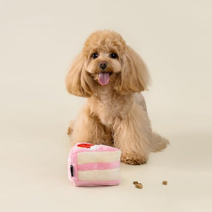 CHEWFFON Dog Birthday Toy - Interactive Strawberry Cake Snuffle Puzzle for Enrichment, Squeaky Crinkle Puppy Toy for Boredom & Mental Stimulation, Indoor Brain Game for Small Medium Dogs - style: Strawberry Cake Slice