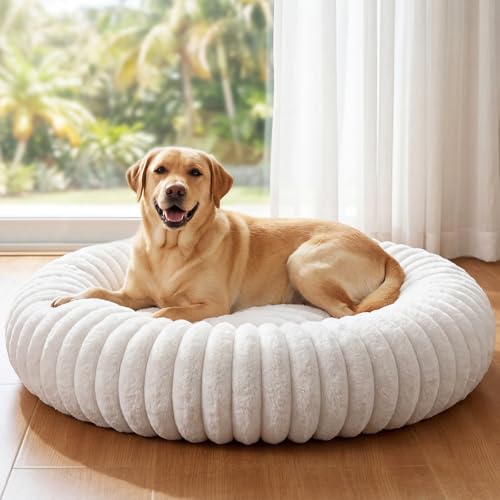 Self Warming Pet Bed, Donut Dog Bed for Large Dogs - Pet Bed with Removable Cover, Self-Heating Winter Pet Beds for Medium & Big Dogs, Egg Tart Design (L) - size: 36*36*10 inches
