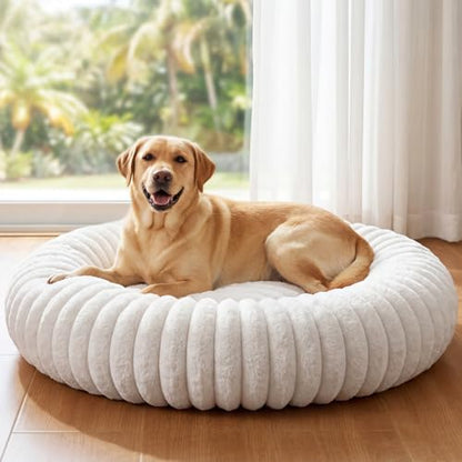Self Warming Pet Bed, Donut Dog Bed for Large Dogs - Pet Bed with Removable Cover, Self-Heating Winter Pet Beds for Medium & Big Dogs, Egg Tart Design (L) - size: 36*36*10 inches