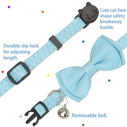 Cat Collar with Bow Tie Bell Breakaway Kitten Small Pet Safety Solid Wedding Basic Pure Color Suede Soft Adjustable [1pc] Blue - color: [1pc] Blue