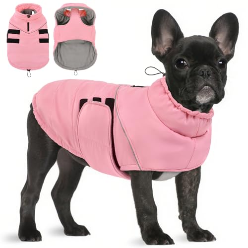 Peferhouse Dog Winter Coat - Warm, Windproof, Reflective Jacket with Harness Hole - Thick Dog Vest - Pink, Large - color: Pink, size: Large