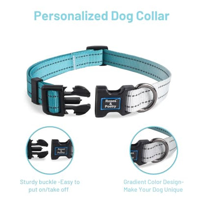 Roses&Poetry Small Dog Collar, Adjustable Personalized Durable Pet Collars for Small Medium Large Dogs (Teal-S) - color: Teal, size: S