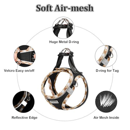 Mercano Soft Mesh Dog Harness and Leash Set, Step-in Reflective Breathable Lightweight Vest Harnesses with Safety Buckle for Small Dogs, Cats (Black Yellow, S) - color: Black Yellow, size: S (Chest: 13.2"-15.2")