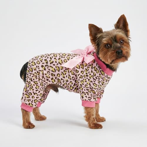 Fitwarm Leopard Dog Pajamas, Fleece Dog Clothes for Small Dogs Girl with Legs, Pet Onesie, Cat Outfit, Pink, XS - color: Leopard, size: X-Small