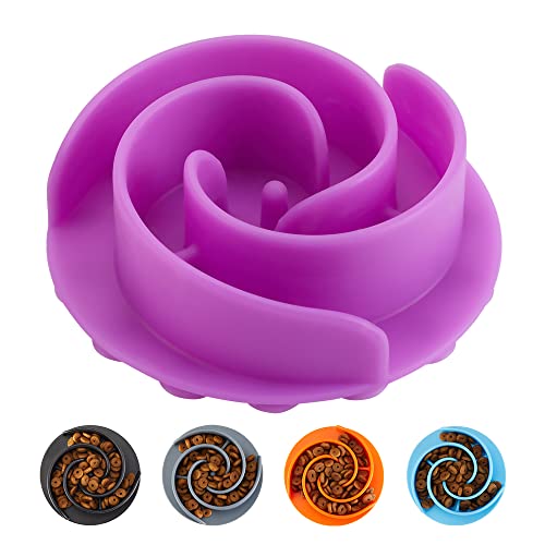 Slow Feeder Dog Bowls Insert, Animire Soft Silicone Slow Eating Dog Food Bowl for Small, Medium and Large Dogs, Compatible with Regular and Elevated Bowls - color: Purple, size: M