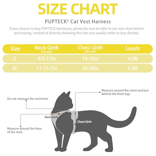 PUPTECK Cat Harness and Leash Set Escape Proof Reflective Cat Walking Harness Adjustable Soft Breathable Mesh Vest for Small Pets, Yellow Bee, S - color: Yellow Bee, size: S (NECK 9.5"-11", CHEST 13"-16")