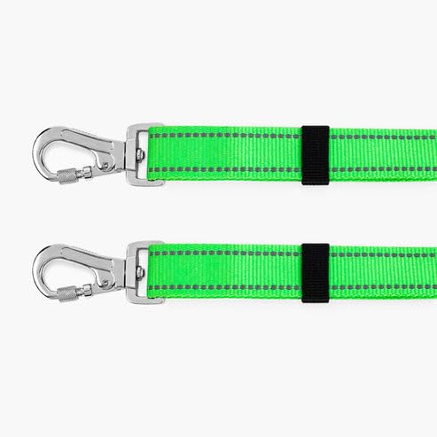 Dog Friendly Co. Leash Splitter | Walk Two Dogs | Complete Control - 360° Swivel, Tangle Free, Adjustable Length, Reflective Webbing, Heavy Duty Clips (Neon Green) - color: Neon Green