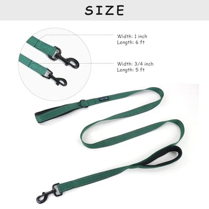 Wagtime Club Double Handle Dog Leash, 6ft Long Heavy Duty Dog Leash with Paded Traffic Handles for Extral Control and Training, Dual Handles Leads, Large Medium Small Dogs (Reflective Hunter Green) - color: Reflective Hunter Green