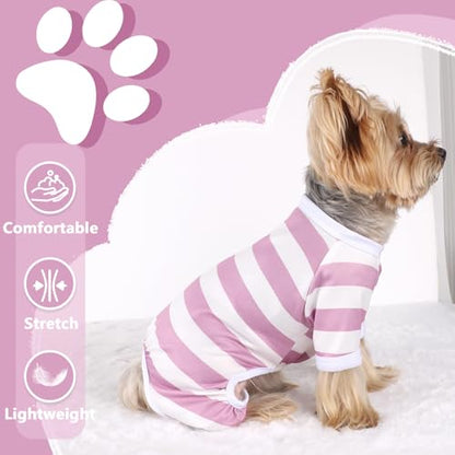 Dog Pajamas, Stretchy Puppy Jammies Onesie, Comfy Doggie Striped Pjs, Lightweight Soft Puppy Outfit, Dogs Clothes for Small Size Girl Boy(Light Pink,XS) - color: Light Pink, size: X-Small (Chest 12.2 in)