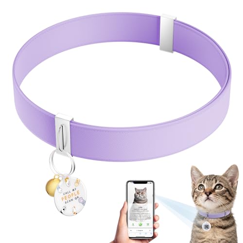 Cat Collar with QR Code Name Tag, Stretch Elastic Quick Release, Cat ID Tag Personalized, Ultra-Durable, Non Breakaway Lightweight Kitten Collar Fits Most Girl Boy Small Large Cats (Purple) - color: Purple